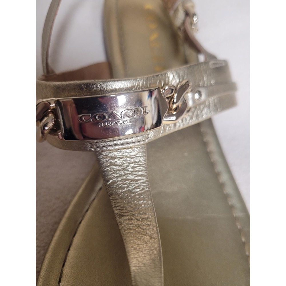 Coach Caterine Womens Metallic Gold Glam Leather Thong Slingback Sandals 7.5 B - Picture 6 of 7